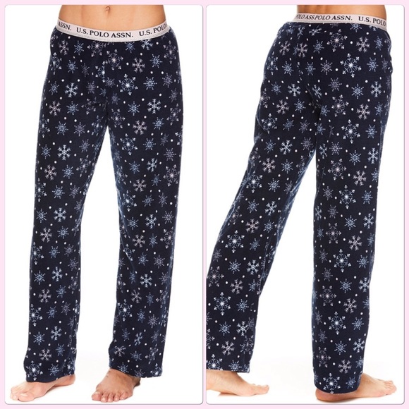 NWT  Black/Pink Snowflakes U.S. Polo Pajama Pants - Picture 2 of 11